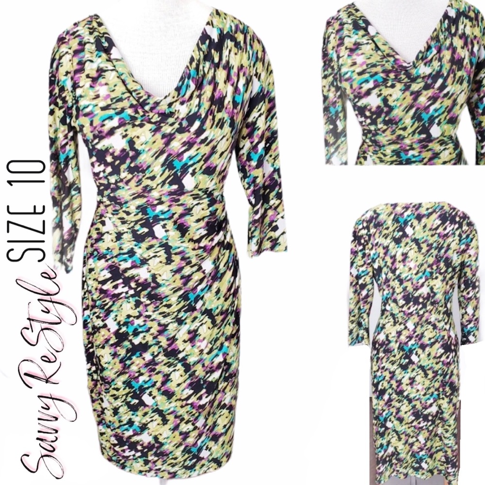 Nine West | Green + Purple Scoop Dress Size 10